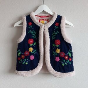 Mini Boden Folk Vest with Floral Embroidery and Cream Fleece size 13-14y